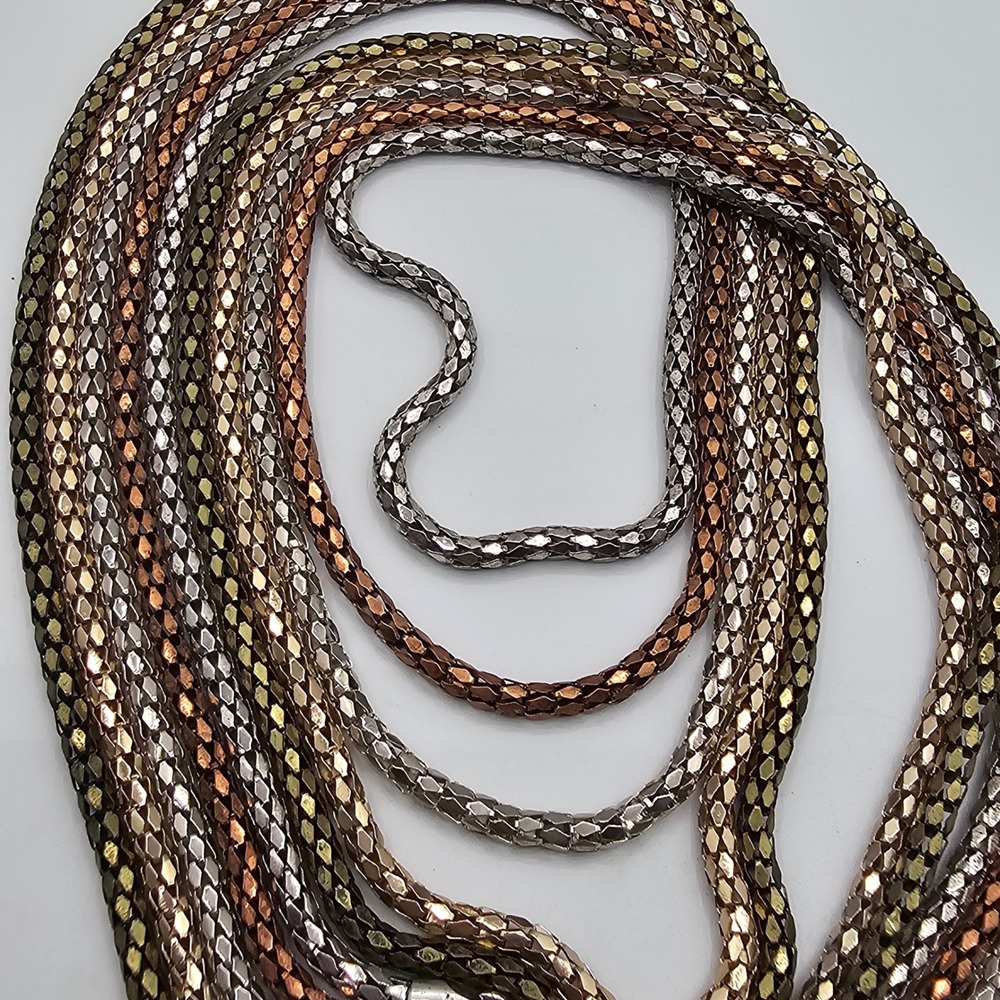 Long Multi Strand Necklace Mixed Metal Tones Statement Boho Mesh Chain 36in